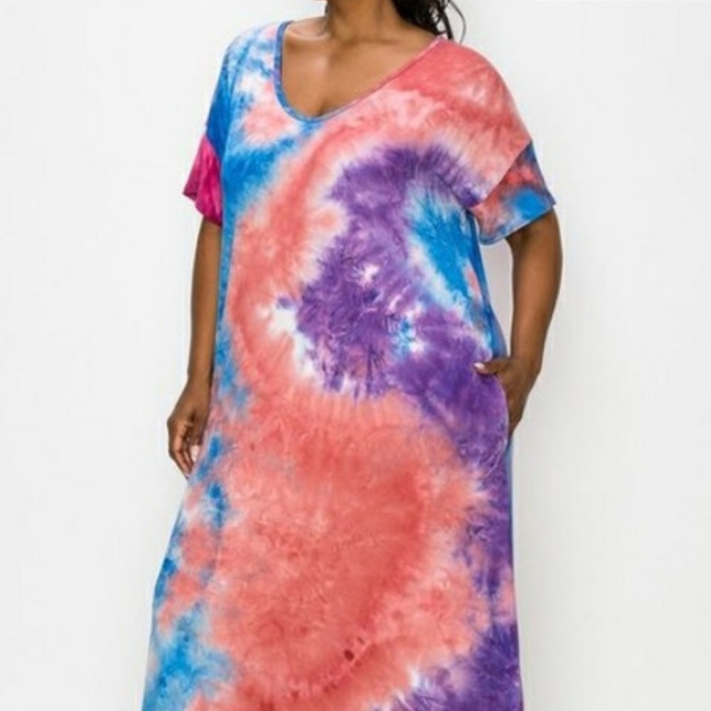 Tie Dye Multi Colored Pink Maxi Dress